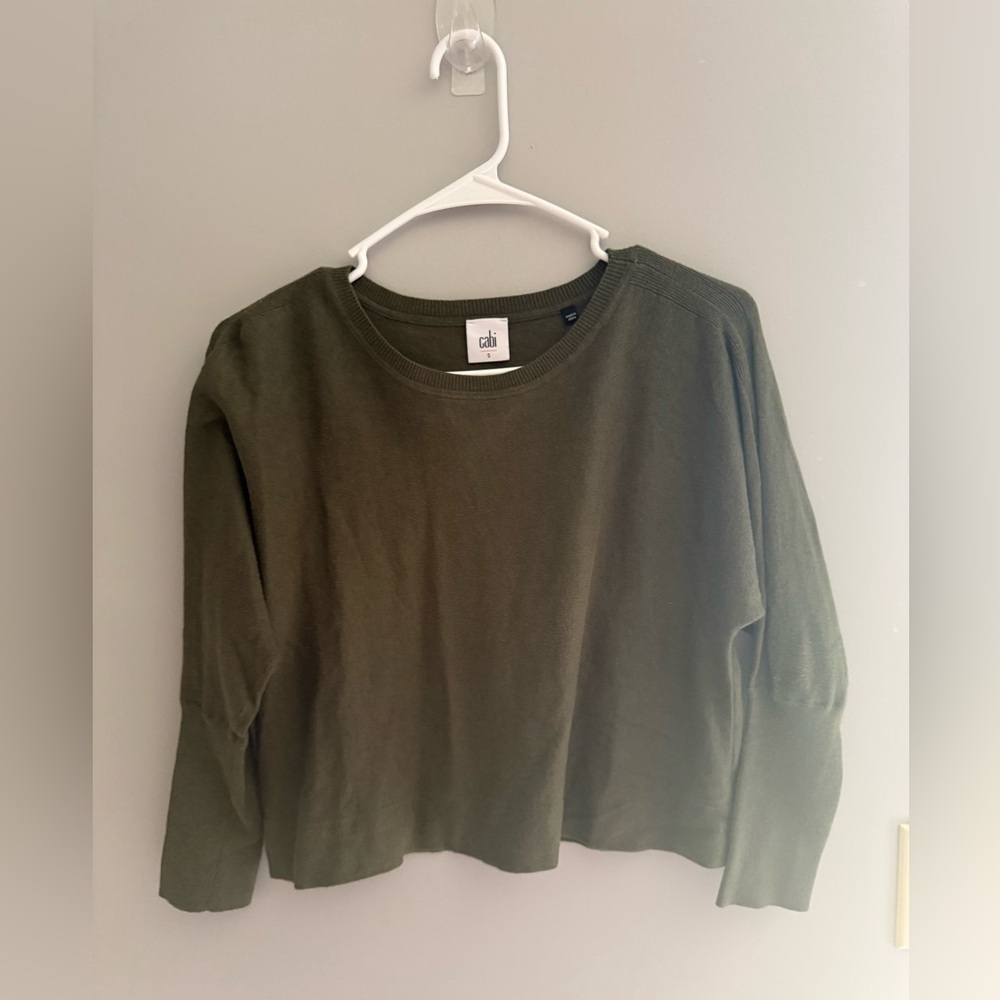 Cabi Womens Olive Green Twofer Sweater SZ SM Knit Cropped Minimalist Boho Career